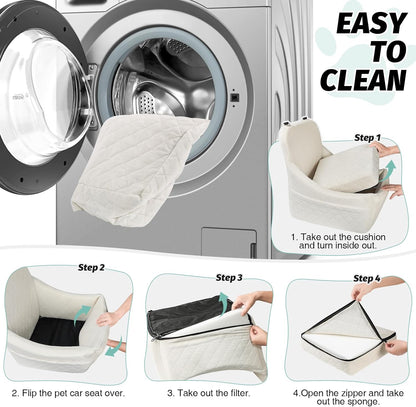 Dog Car Seat for Medium Dogs Up to 40lbs,Easy to Install with Adjustable Straps,Anti-Slip Base,Fully Detachable and Washable,Soft Fabric Fill in Memory Foam,2 Side Pockets(Beige,Medium)