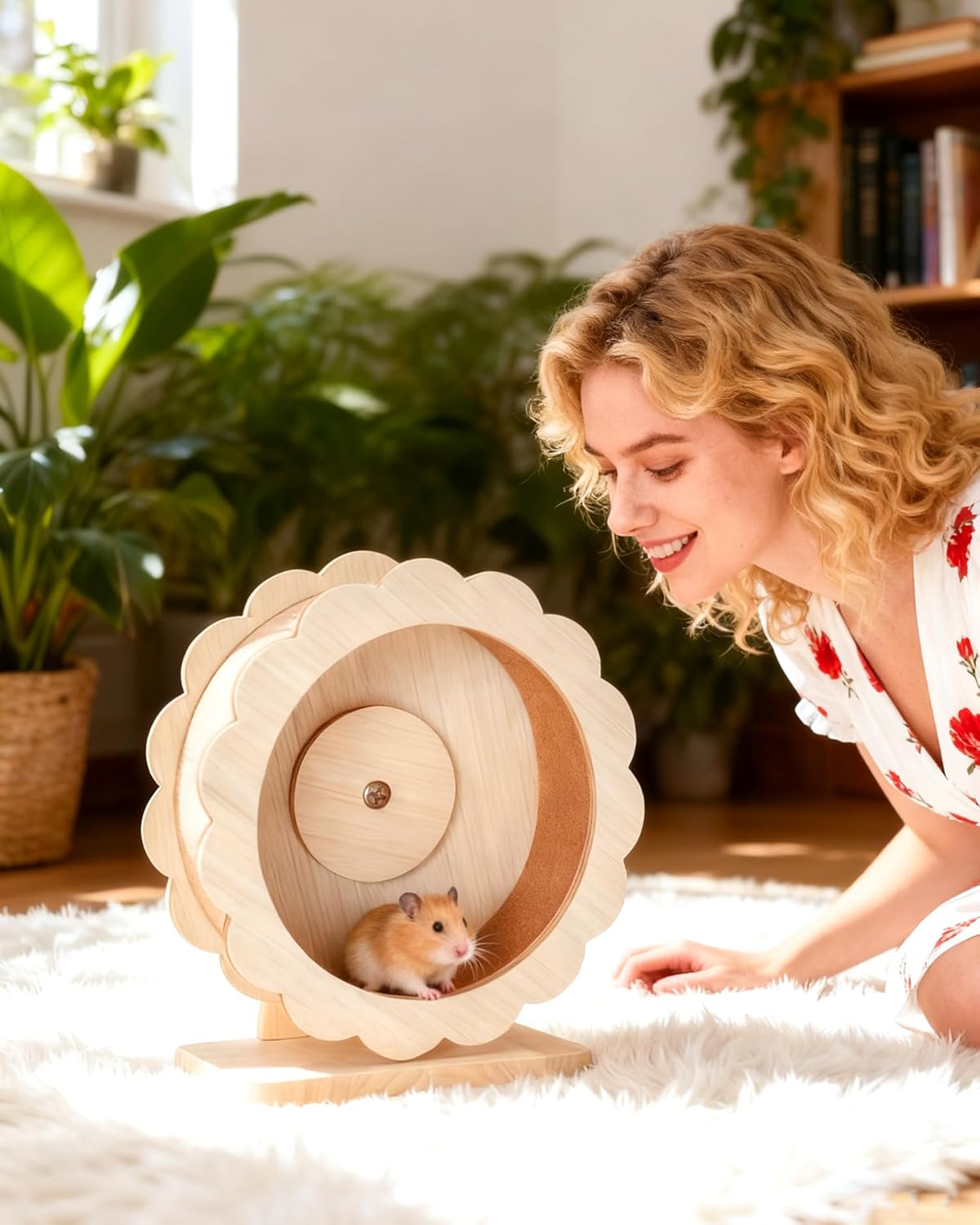 Wooden Hamster Wheel,10/12 Inch Silent Exercise Running Wheel,Cute Rat Wheel,Mouse Wheel, Durable Small Pet Toy for Dwarf Hamsters,Gerbils, Mice, Chinchillas, Hedgehogs,Guinea,rueda para hámster