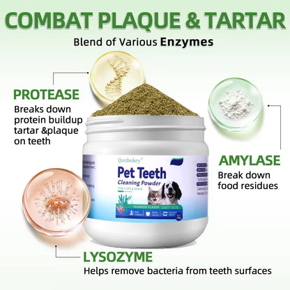 No-Brush Dog Teeth Cleaning Powder Eliminates Plaque in 30 Seconds, Dental Powder Cats Breath Freshener, Teeth Care Plaque Off Pet Tooth, Bad Breath Remedy Tartar Remover for Dogs with Enzymes