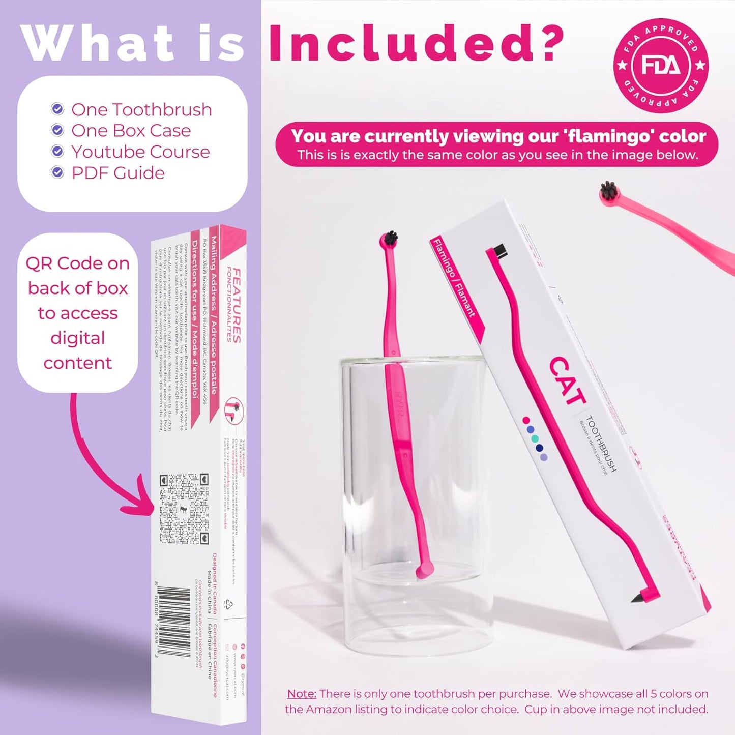 RYERCAT Flamingo Dual Sided Cat Toothbrush - Micro Head ToothBrush to fit into Cat's Mouth - Cat Dental Supplies