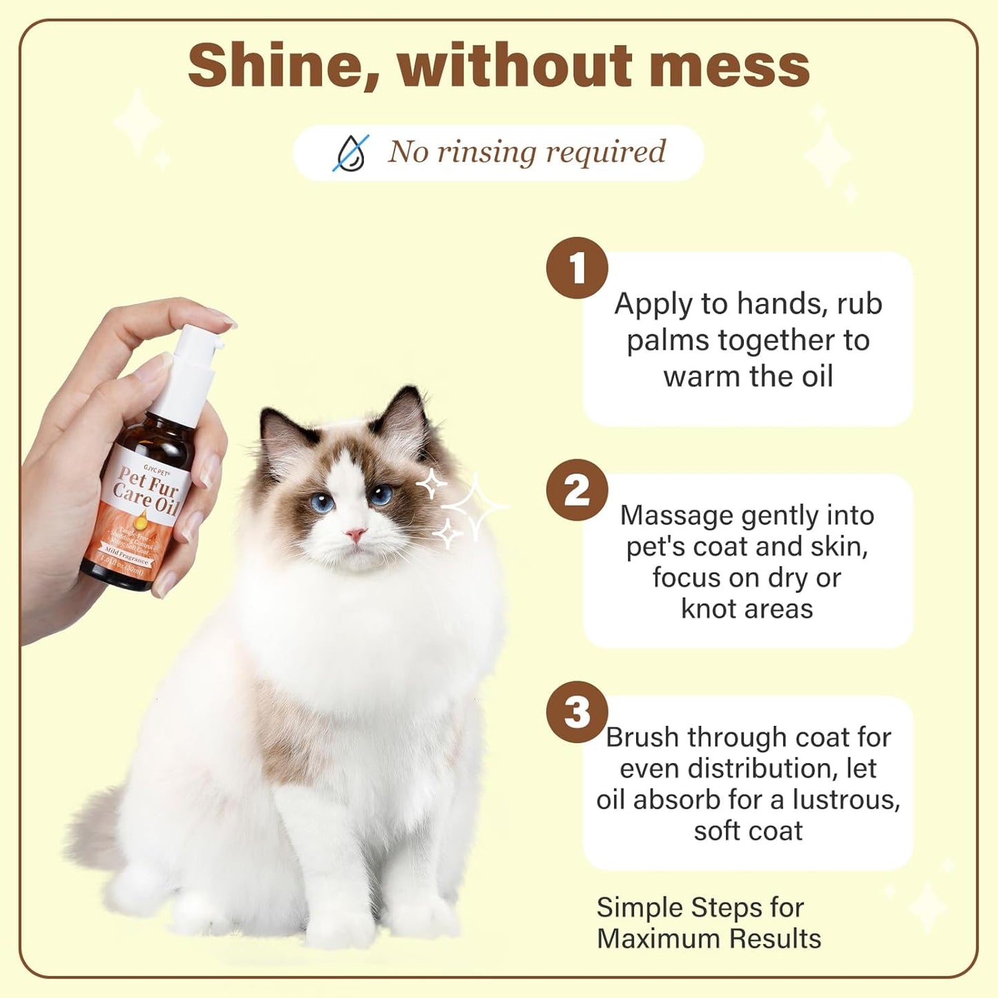 Pet Fur Care Oil - Tangle Remover, Shiny & Silky Coat, Soothing Skin Protection with Collagen and Natural Oils - Leave-in Formula for Dogs and Cats - 1.01 fl. oz