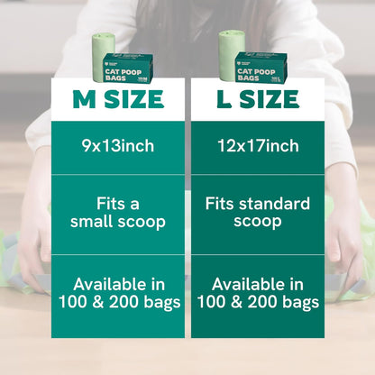 Panther Armor Cat Litter Bags, 100 Large Compostable Unscented Poop Bags -16x12in Super Large Kitty - Leak Proof Box Trash - Odor Proof Cat Disposal