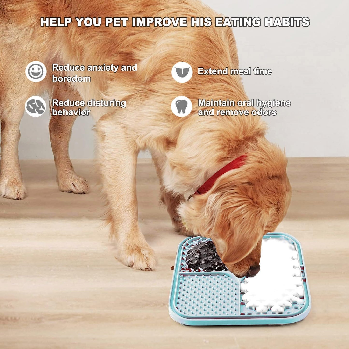 Licking Mat for Dogs & Cats with Suction Cups, 1 Pack Dog Slow Feeder Lick Pat for Anxiety Relief, Dog Toys Feeding Mat for Butter Yogurt Peanut, Pets Grooming Bathing Training Mat