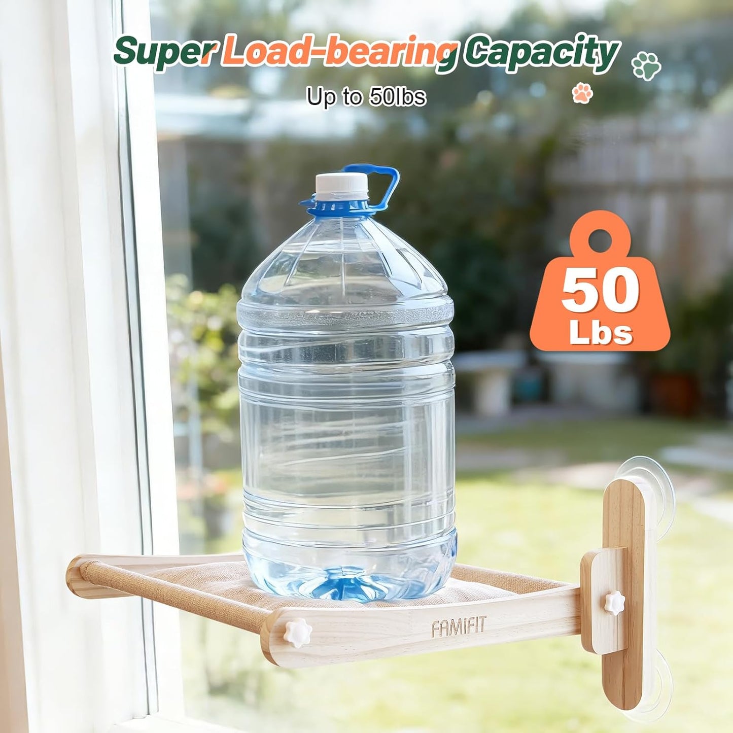 Foldable Cat Window Perch - Natural Pine Cat Sill Seat, 50LBS Heavy Duty Cordless Design, Space-Saving No-Scratch Window Hammock for Indoor Cats