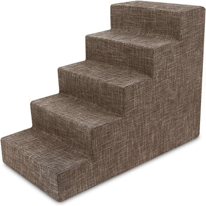 Best Pet Supplies Dog Stairs for Small Dogs & Cats, Foam Pet Steps Portable Ramp for Couch Sofa and High Bed Non-Slip Balanced Indoor Step Support, Paw Safe No Assembly - Brown Linen, 5-Step
