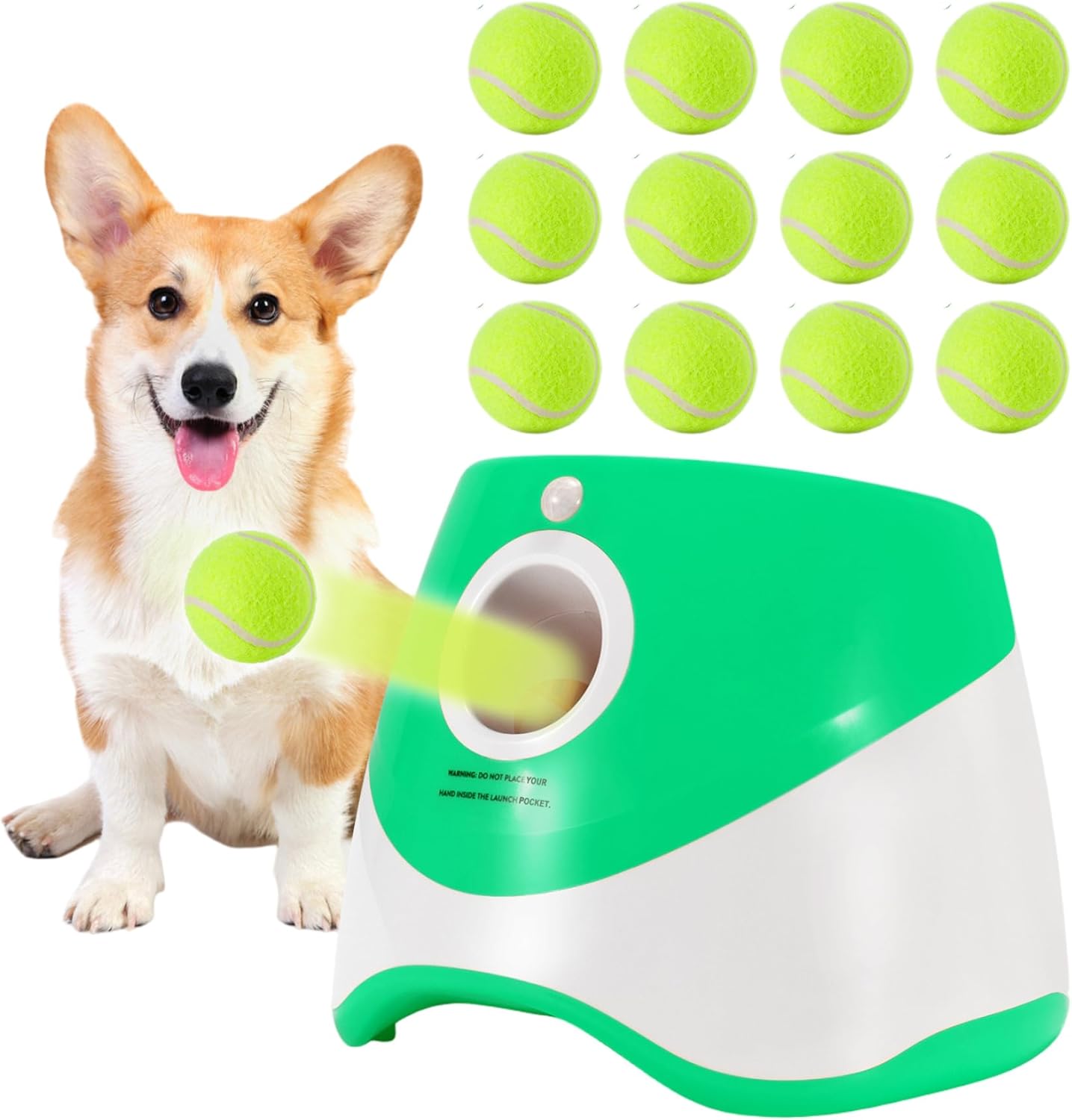 Automatic Dog Ball Launcher with 10/20/30FT Distances Dog Ball Thrower with 12 Tennis Rechargeable Interactive Thrower Machine for Mental Stimulation Training