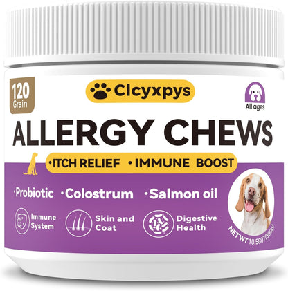 Probiotics for Dogs - Allergy Relief Chews Tablets for Dogs, Supporting Intestinal Health, Immunity - Relieving Itchy, Allergies, Licking Paws, Salmon Oil, Dry Skin and Hair Supplements-120ct