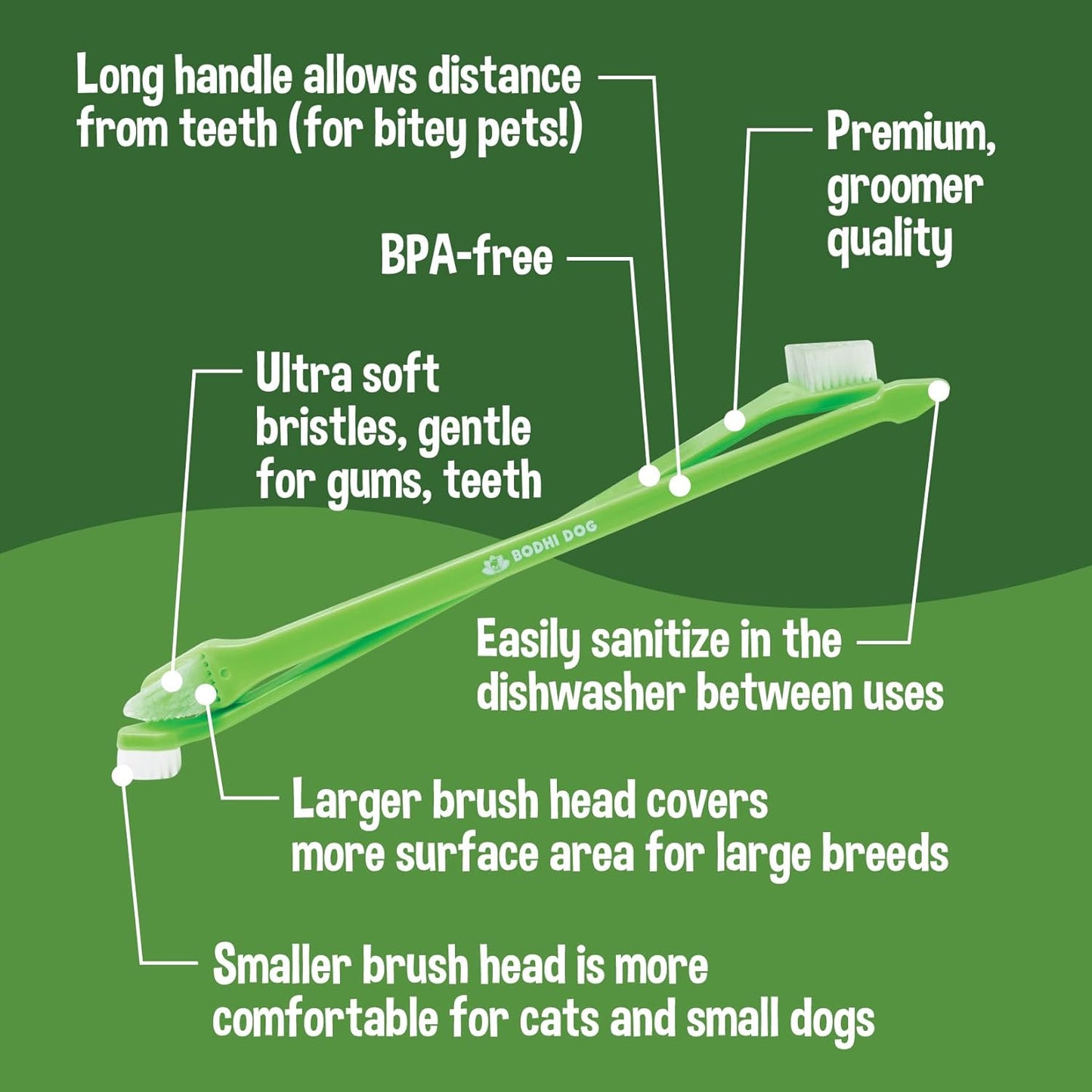 Bodhi Dog Dual-Headed Toothbrush for Dogs & Cats - Soft Bristles for Gentle Pet Dental Care - Puppy & Adult Teeth Cleaning - Easy-to-Use Design for Healthy Gums & Fresh Breath (50 Count)