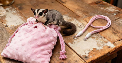 Sugar Glider Bonding Pouch Portable Drawstring Pouch Soft Sleeping Bag with Pink Braided Ribbon Small Animal Carrier (Pink)