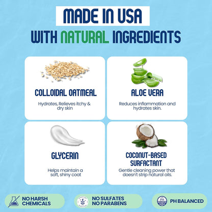 Organic Dog Shampoo - Puppy Oatmeal Shampoo for Itchy Skin Relief - Hypoallergenic for Sensitive Skin, for Dogs of All Ages, Deodorizes, Tearless, Made in USA, 16oz (Lavender)