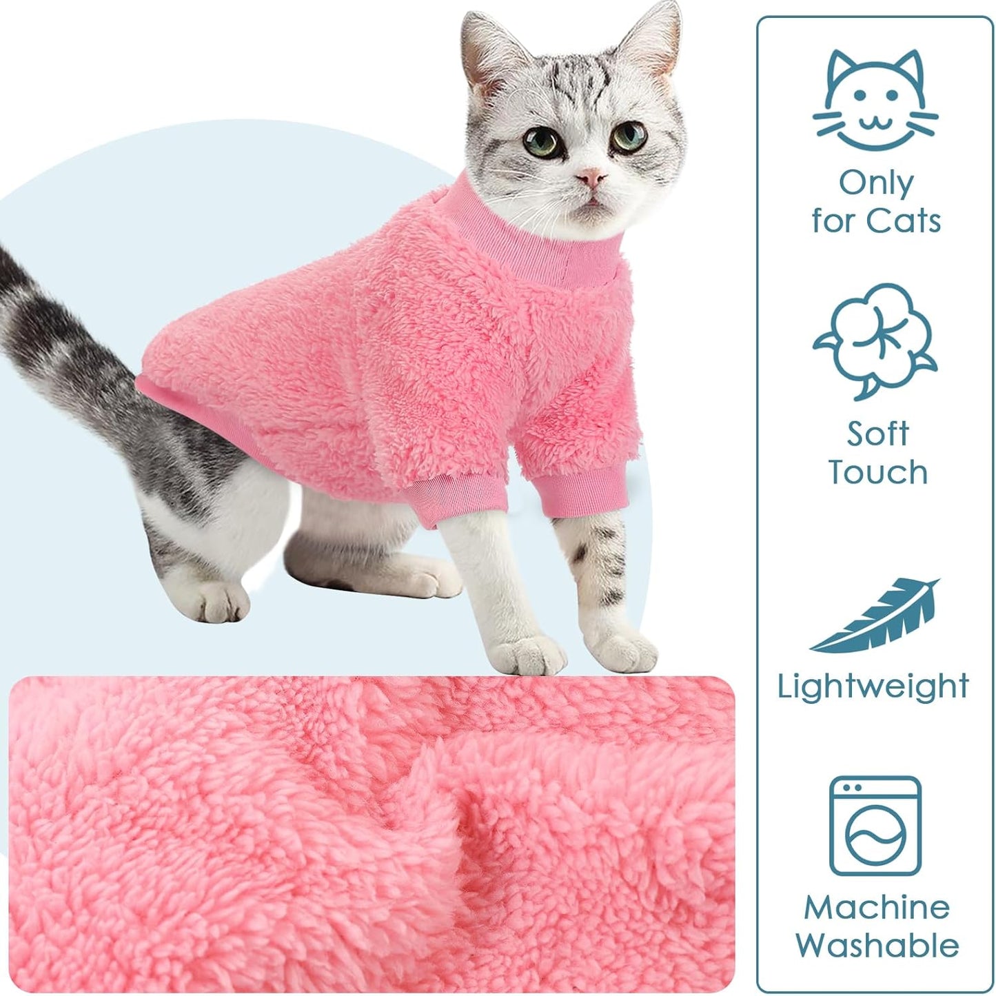 SUNFURA Sphynx Cat Sweater, Hairless Cats Turtleneck Pullover Kitten Sweaters for Cats Only, Warm and Soft Cat Pajamas Shirt with Sleeves Pet Winter Clothes Fleece Jumpsuit for Puppy, Pink S