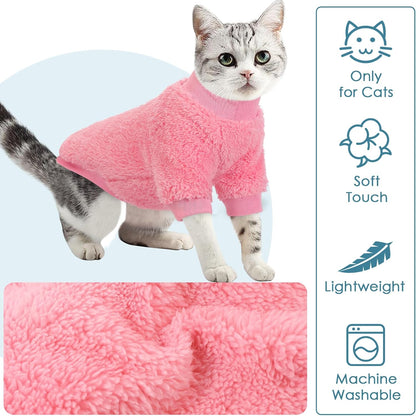 SUNFURA Sphynx Cat Sweater, Hairless Cats Turtleneck Pullover Kitten Sweaters for Cats Only, Warm and Soft Cat Pajamas Shirt with Sleeves Pet Winter Clothes Fleece Jumpsuit for Puppy, Pink S
