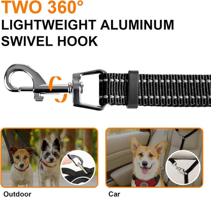 MingXpet Double Dog Leash for Two Dogs, No Pull Dog Leash, 360° Swivel No Tangle for Small Dogs Walking & Training, Shock Absorbing Reflective Bungee, Black