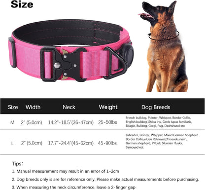 AirTag Dog Collar, 2" Wide Tactical Military Dog Collar with AirTag Holder & 3 Pet Patches, Soft Padded Reflective Waterproof Nylon Collar with Metal Buckle for Medium Dogs (Hot Pink, M)
