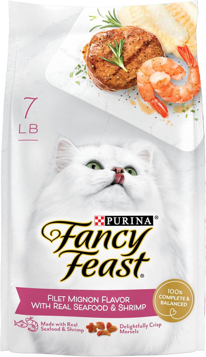 Fancy Feast Purina Filet Mignon Flavor with Real Seafood & Shrimp Dry Cat Food (7 Ounce (Pack of 1))