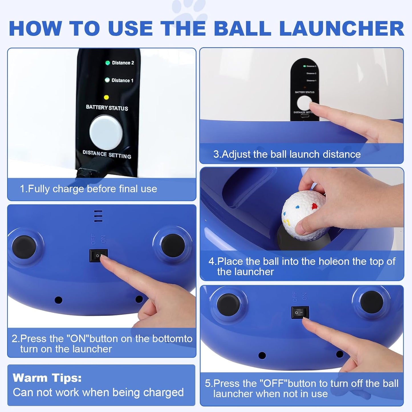 Automatic Ball Launcher for Large Dogs,Indoor/Outdoor Interactive Dog Toy,USB Rechargeable Ball Thrower, 40-80Ft,Includes 8 Etpu Balls(2.5"),Blue