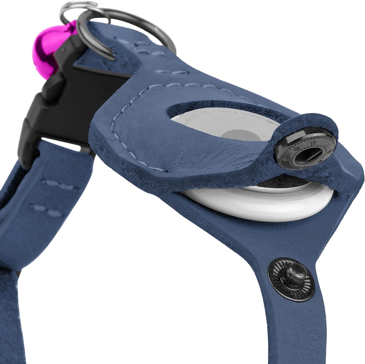 Breakaway Airtag Cat Collar with Removable Bell - Leather Soft Pet Collar with Apple Air Tag Holder - Adjustable GPS Collars for Girl Boy Cats Kitten Puppy - Lightweight, Cute and Comfortable (Blue)
