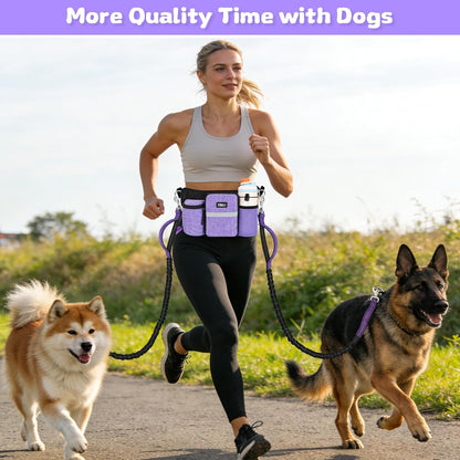 ETACCU Premium Hands Free Dog Leash for 2 Dogs, Adjustable Waist Belt Leash for Dog Walking, Purple (1 Dog Purple)