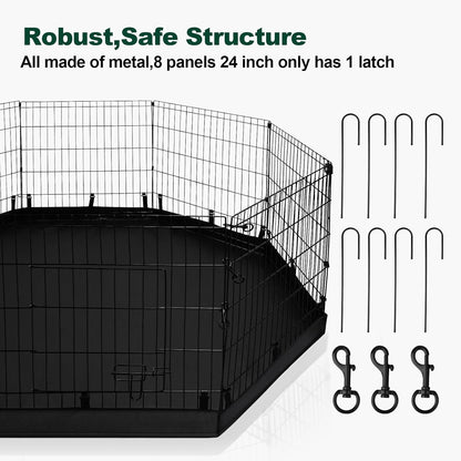 PJYuCien Dog Playpen - Metal Foldable Dog Exercise Pen, Pet Fence Puppy Crate Kennel Indoor Outdoor with 8 Panels 24”H & Bottom Pad for Small Medium Pets