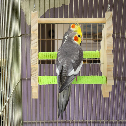 Parakeets Pine Perch Toy Wooden Swing with Acrylic Mirror for Cockatiels, Budgies, Conures, and Small Parrots Bird Cage Accessories for Chewing and Exercise (Tree)