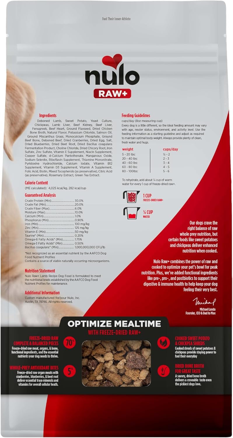 Nulo Freeze-Dried Raw+ Adult Dog Food, Lamb, 5 lb Bag