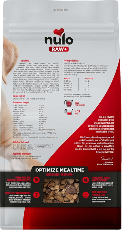 Nulo Freeze-Dried Raw+ Adult Dog Food, Lamb, 5 lb Bag