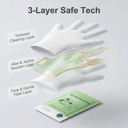 WLP Pet Glove Wipes for Dogs & Cats, Individually Wrapped Cleaning Deodorizing Hypoallergenic Hydrating Grooming Wipes, Enriched with Aloe & Jojoba Oil for Daily Care, Traveling (6 PCS)