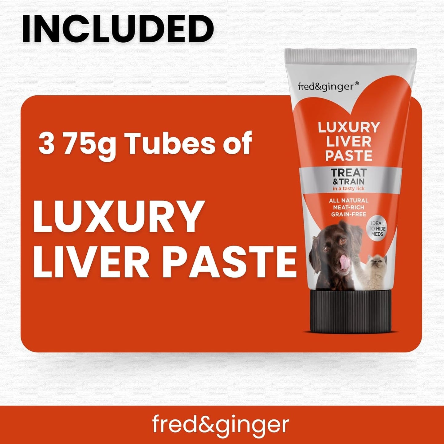 Fred & Ginger Liver Paste Tubes for Dogs and Cats 75g [Pack of 3] Grain Free, Hypoallergenic Luxury Liver Pate Ideal Training Aid, Medication Administering