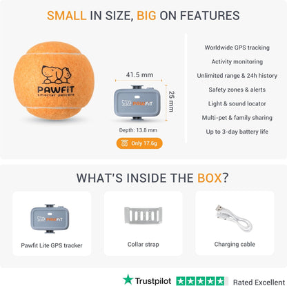 Pawfit Lite for Small Dogs 4g GPS Tracker | Real Time Tracking | Activity Monitoring |Location History | Unlimited Range | Lilac Grey