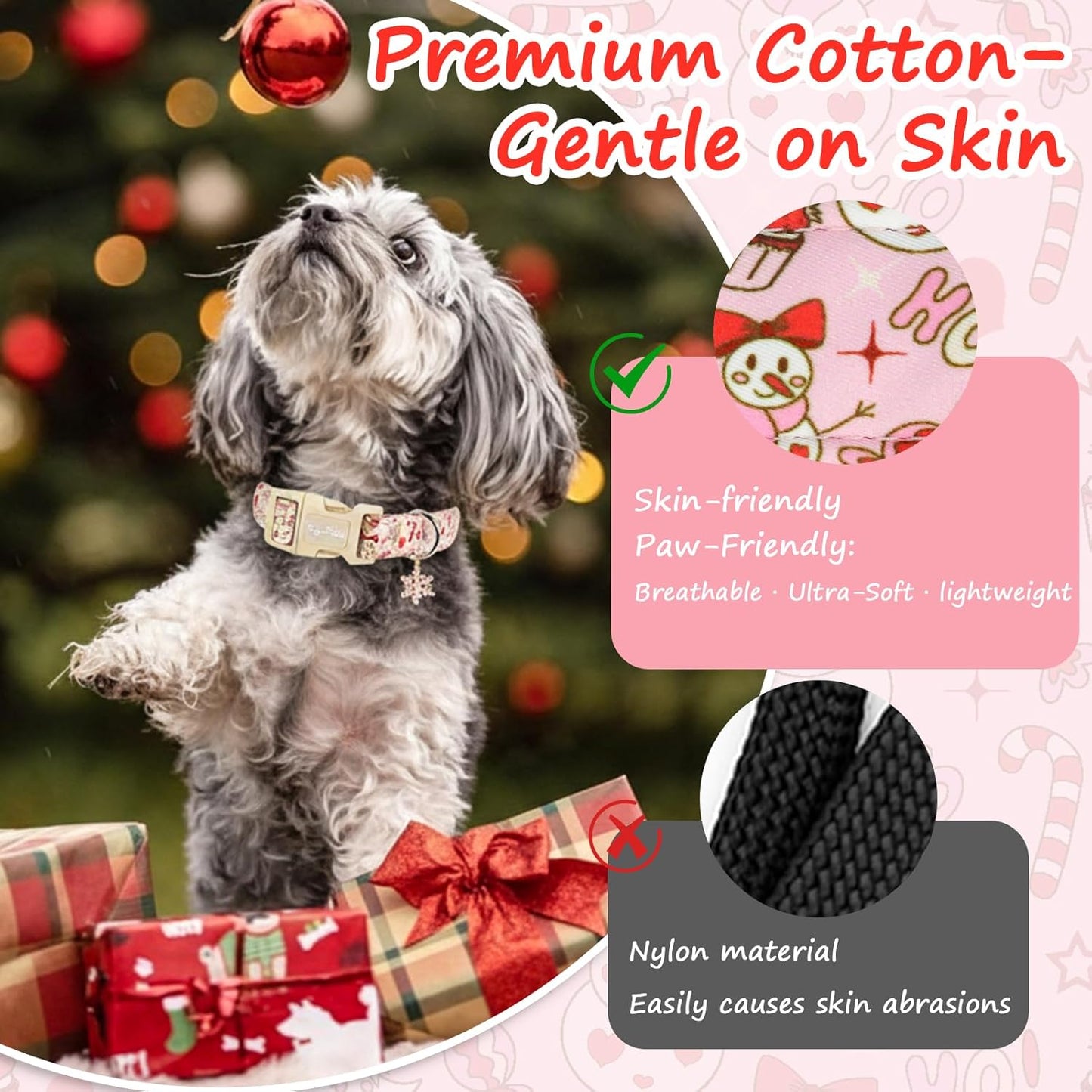 Medium Christmas Dog Collars, Adjustable Pink Dog Collars with Funny Snowman Pattern, Cute Dogs Christmas Collar Winter Puppy Holiday Collar for Girl Boy Dogs-M