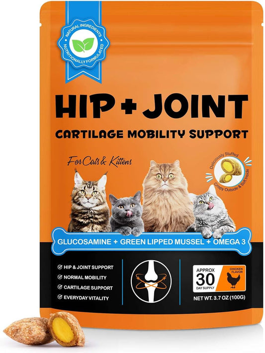 Cat Hip + Joint Health Crunchy & Creamy Chews, Joint Supplement Cat Treats with Glucosamine, Green Lipped Mussel & Omega-3s, Support Mobility, Flexibility & Comfort for Cats & Kittens, Chicken Flavour