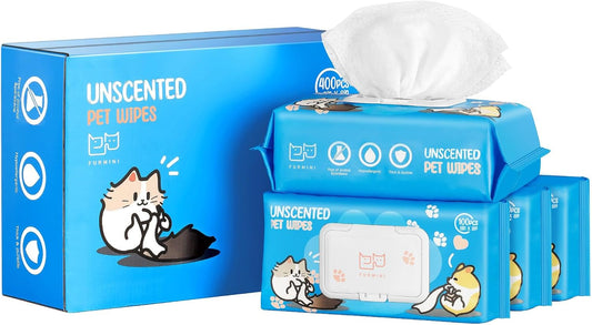 Unscented Pet Wipes (400pcs) - Hypoallergenic, Alcohol-Free & Soothing for Sensitive Skin - Head-to-Tail Cleaning for Dogs & Cats - Safe for Face, Coat, Paws & Butt