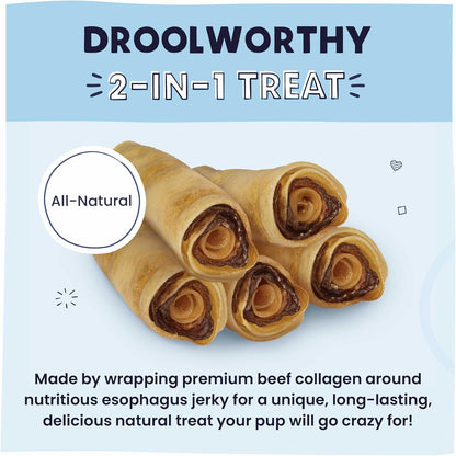 Pawstruck 2-in-1 Collagen Wrapped Jerky Natural Treats for Dogs - 5 Medium Rolls - Limited Ingredient Grain Free for Small, Medium, and Large Dogs