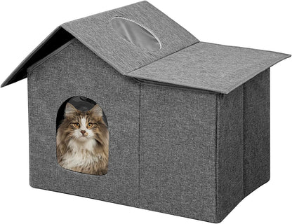 Homegroove Outdoor Cat House Waterproof, Insulated Cat Houses for Outdoor Cats with Removable Soft Mat, Collapsible Feral Cat Shelter for Multiple Cats, Easy to Assemble (Grey, Large)