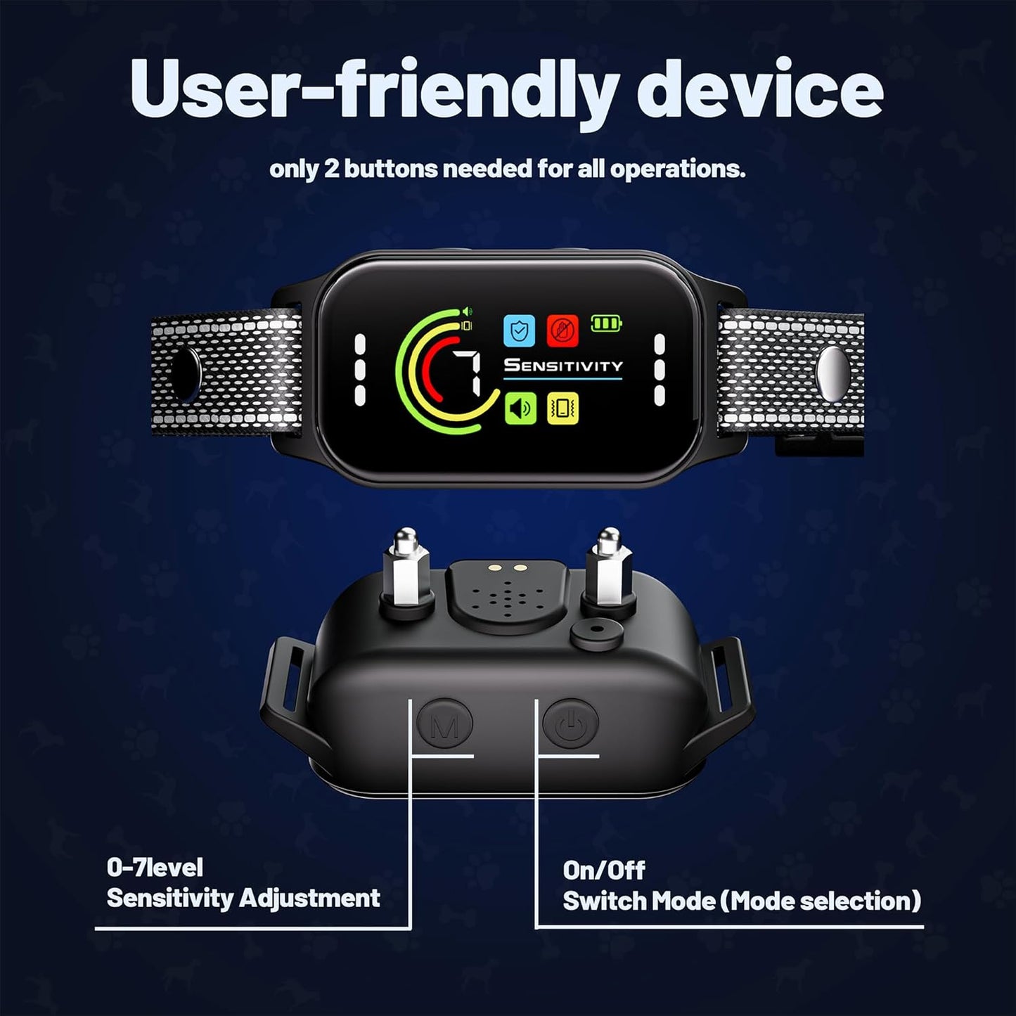 JEUJE Dog Bark Collar 2 Pack, Bark Collar for Large Medium Small Dogs 8-120lbs, AUTO Barking Collar, Bark Training Collar with 7-Level Sensitivity + 5 Safety Modes Humane Training System