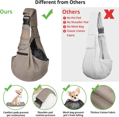 CUBY Dog and Cat Sling Carrier - Hands Free Reversible Pet Papoose Bag - Soft Pouch and Tote Design - Suitable for Puppy, Small Dogs Cats Outdoor (Khaki Senior, Adjust Strap 2.0)…