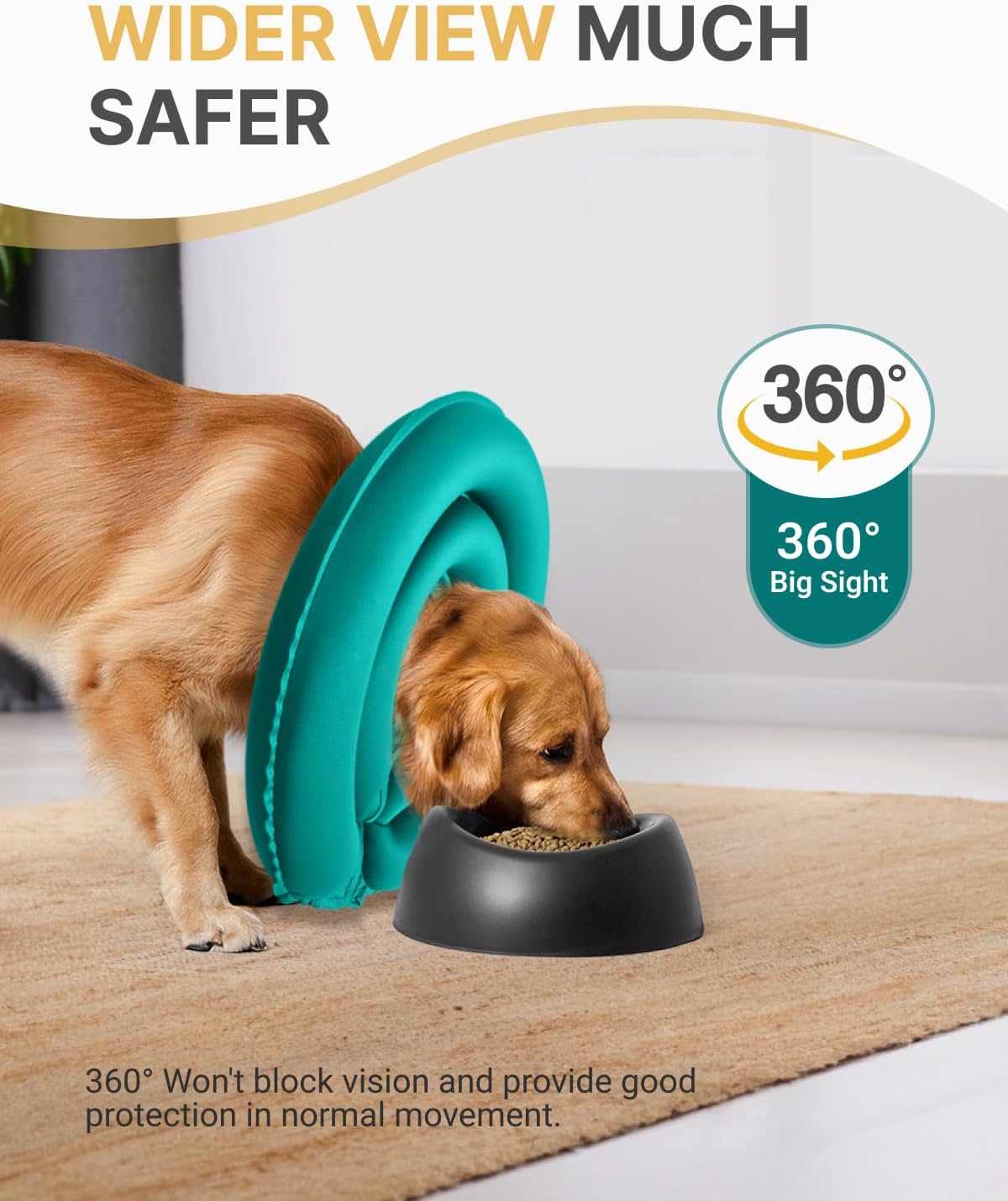 MIDOG Soft Inflatable Dog Cone - Comfortable Alternative After Surgery That Doesn't Block Vision, Patented Donut Recovery Collar Prevents Licking for Large & Medium Dogs (L)