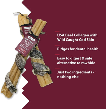 Icelandic+ Collagen Dental Chew: Beef & Cod Skin - 8" Dog Treat Stick, Hand-Wrapped Fish, 2 Ingredient Pet Snacks, Dental Health, Rawhide Alternative