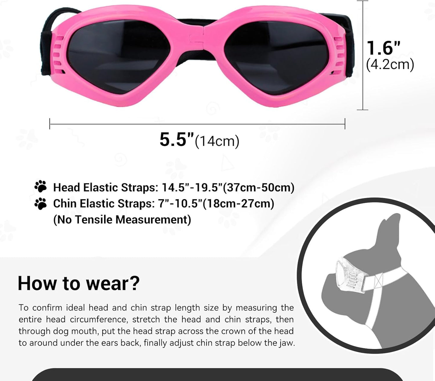 NAMSAN Dog Sunglasses Medium Breed UV Protection Dog Goggles for Small to Medium Dogs Windproof Anti-Fog Snowproof Puppy Glasses, Easy Wear/Adjustable (Pink)