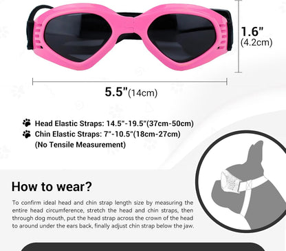 NAMSAN Dog Sunglasses Medium Breed UV Protection Dog Goggles for Small to Medium Dogs Windproof Anti-Fog Snowproof Puppy Glasses, Easy Wear/Adjustable (Pink)