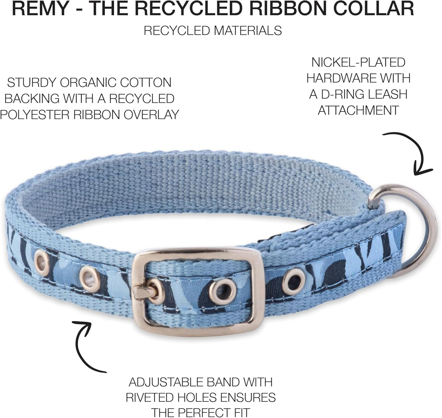 Remy II - The Recycled Ribbon Collar, Adjustable Pet Dog Collars for Small, Medium, Large Dogs and Puppy, Navy Camo, X-Large