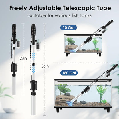 AKKEE Aquarium Vacuum Gravel Cleaner Handle Control 8 in 1 Multifunctional 36W Fish Tank Gravel Cleaner Vacuum for Water Changer Wash Sand Water Filter Circulation Aquarium Clean Timed Off Waterproof