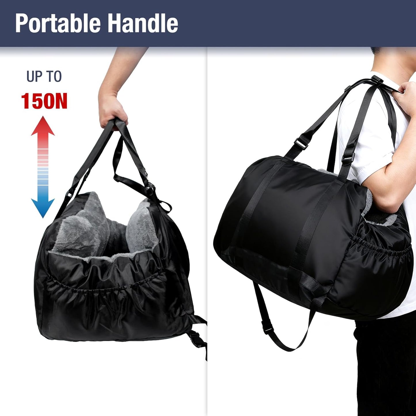 Dog Car Seat for Small Dogs,Double-Sided Washable Portable Travel Bed with Detachable Design, Black - Gray Handbag,Style Booster Seat(Under 25 Lbs)