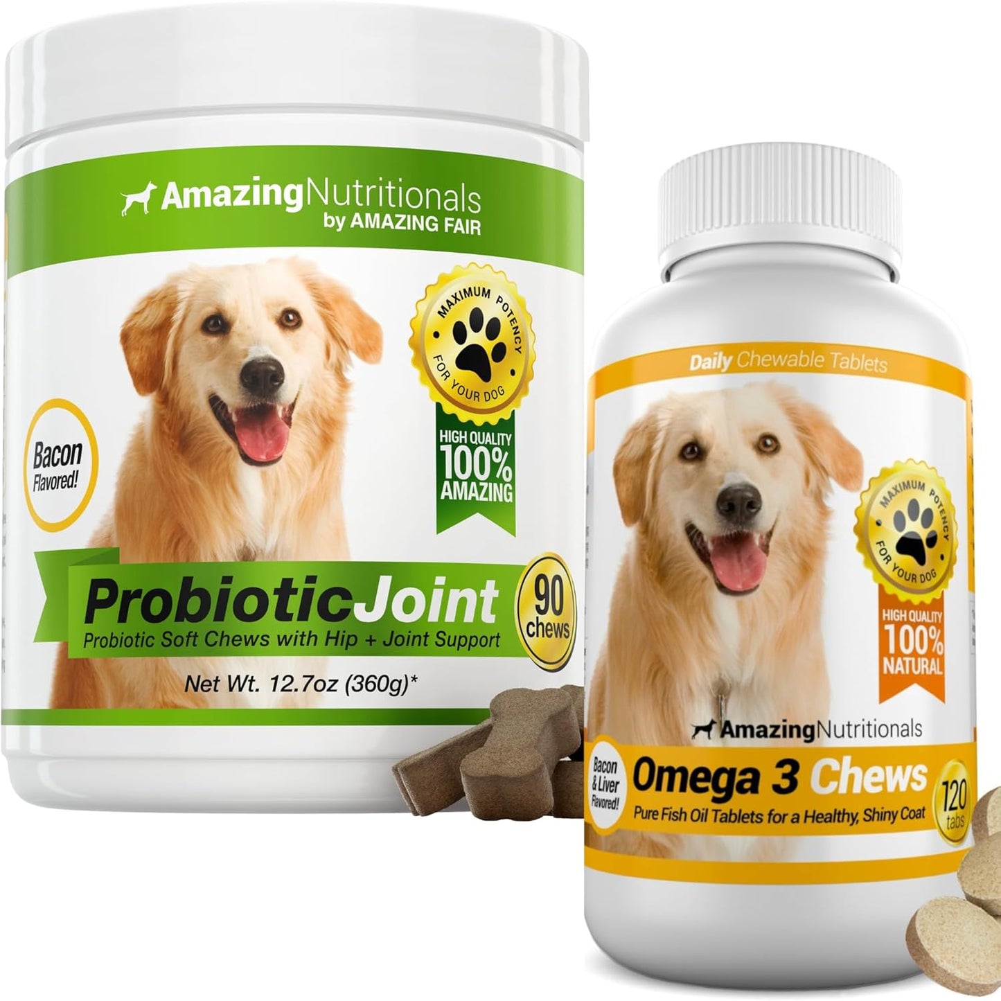 Probiotics for Dogs Digestive with Dog Skin and Coat Bundle - Omega 3 for Dogs Itchy Skin Relief for Dry Skin, Hot Spots and Shedding, Eliminates Joint Pain, Gas and Diarrhea Elimination