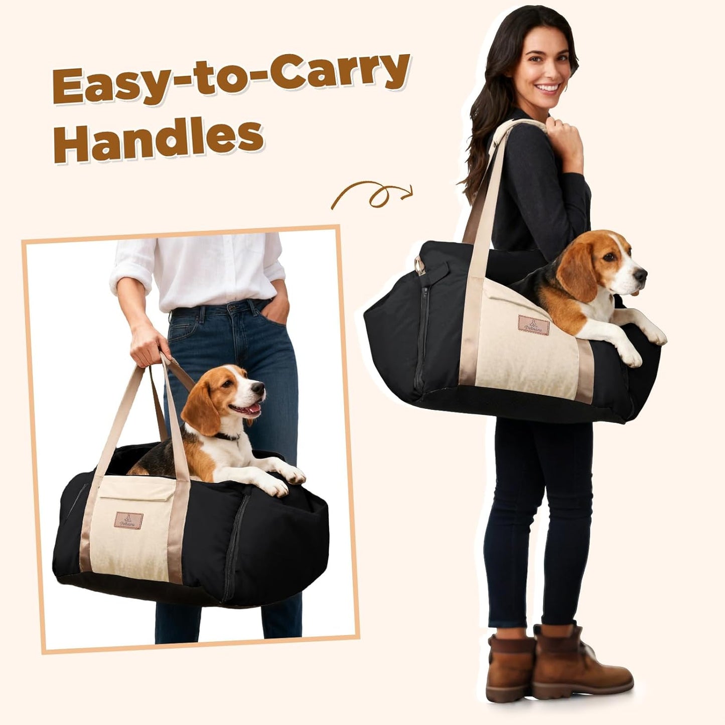 Small Dog Car Seat, Waterproof Pet Booster Seat for Car with Side Handles and a Storage Pocket, Clip-On Safety Leash and PP Cotton Filling, Vehicle Bed for Small to Medium Dogs up to 25lbs (Black)