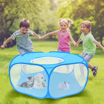 Small Animal Playpens with Top Cover, Foldable Breathable Small Pets Cage Tent Outdoor Indoor Portable Play Pen for Guinea Pig Hedgehog Hamster Cat Rabbit Bunny Puppy Ferret Rat Chicks (Blue)