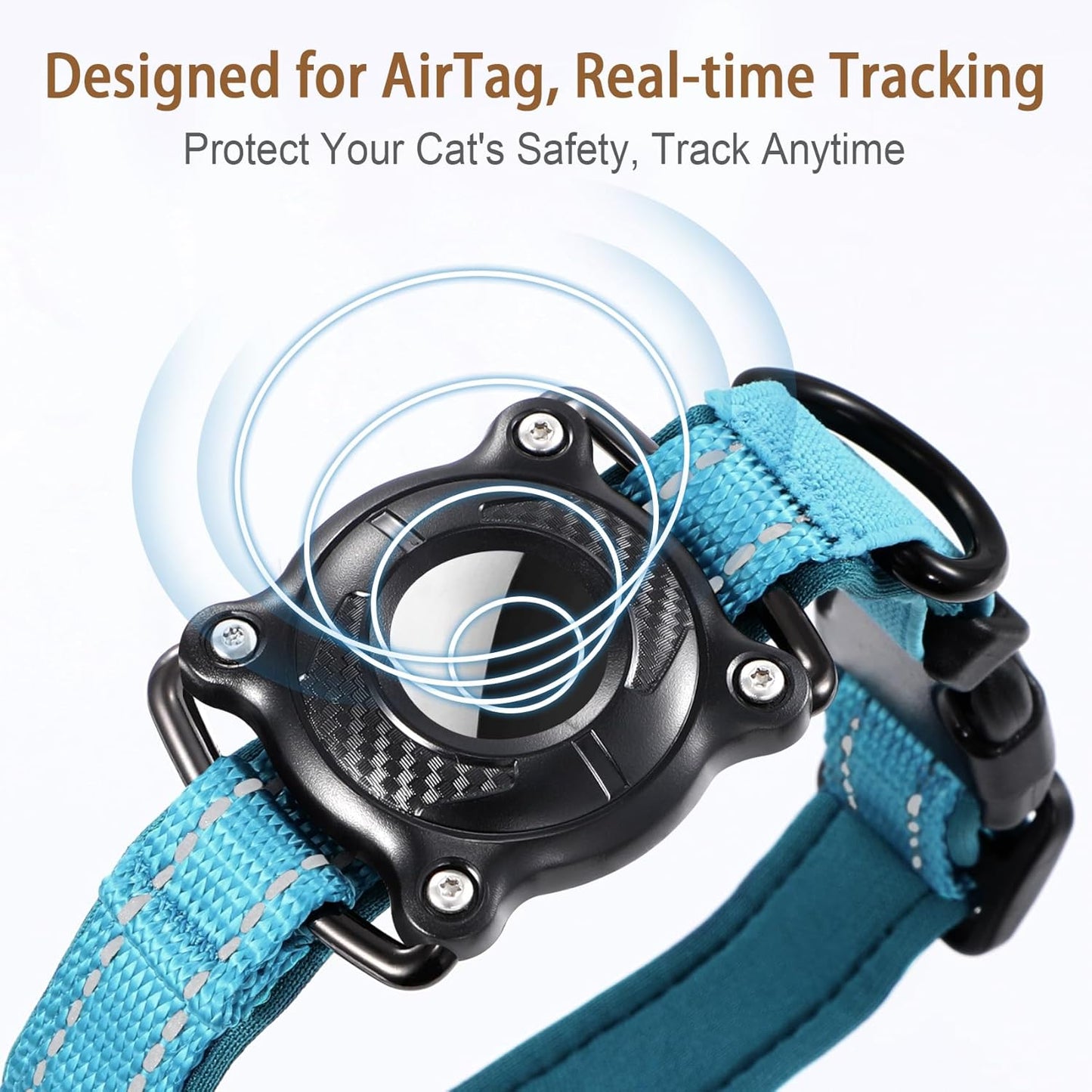 Reflective AirTag Cat Collar, IP68 Waterproof Airtag Holder, Safety Elastic Band Cat Collars for Kittens and Puppies (Blue, S)