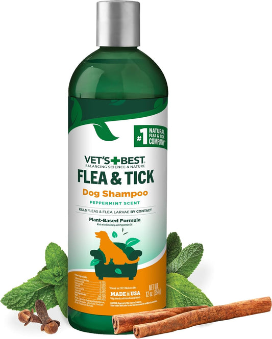 Vet’s Best Flea and Tick Shampoo for Dogs – Advanced Strength Plant-Based Formula for Flea Treatment and Prevention, Natural Flea Bath and Tick Control, Vet Recommended, Made in USA, 12 oz
