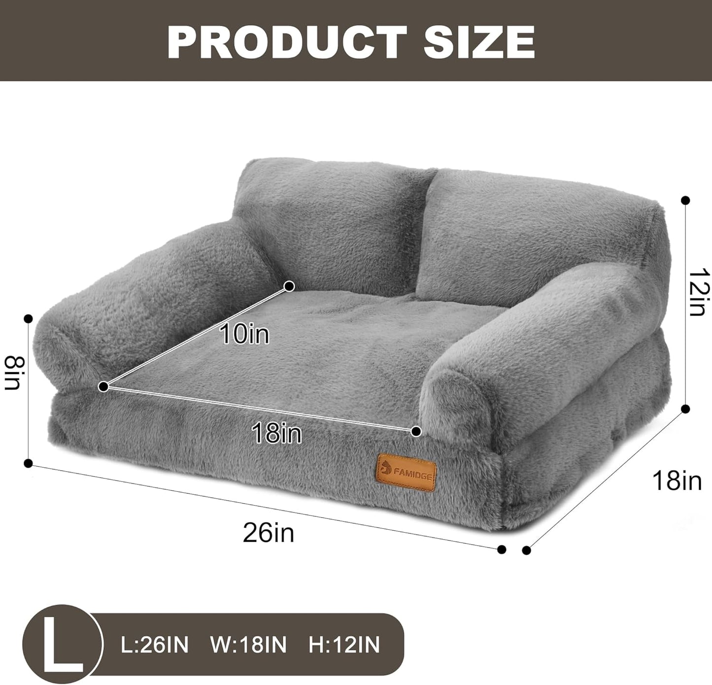 Cat Couch Bed - Cat Bed for Indoor Cats, Calming Pet Sofa Puppy Sleeping Bed with Removable Washable Cover, Cute Dog Couch and Kitty Lounge Chair for 20lbs Cats & Small Dogs(Light Grey)