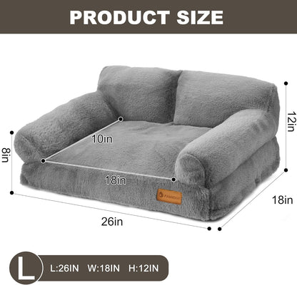 Cat Couch Bed - Cat Bed for Indoor Cats, Calming Pet Sofa Puppy Sleeping Bed with Removable Washable Cover, Cute Dog Couch and Kitty Lounge Chair for 20lbs Cats & Small Dogs(Light Grey)